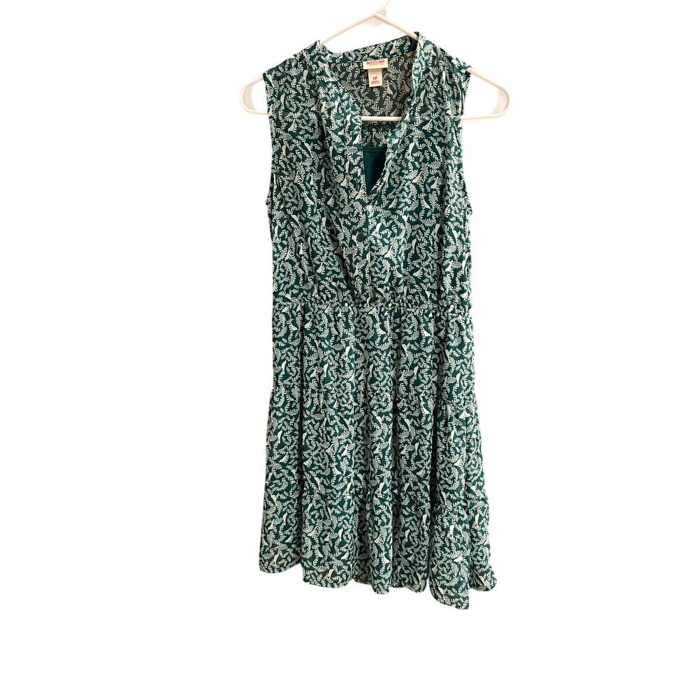 Mossimo Sleeveless Bird Dress Green White Leaves Lined Size M